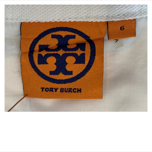Tory Burch Zoie Sleeveless V-Inset Neck White Cotton Gold Piped Dress Size Sz 6 - Picture 6 of 7